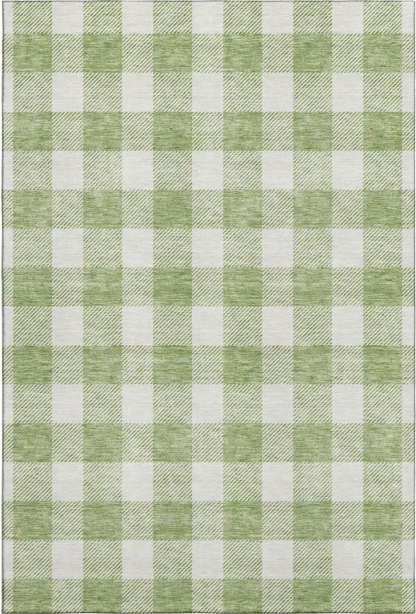 Artichoke Green And Ivory Plaid Washable Area Rug With UV Protection Photo 1
