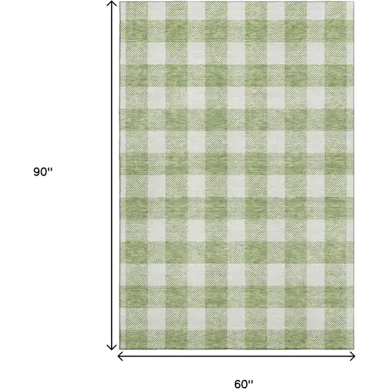 Artichoke Green And Ivory Plaid Washable Area Rug With UV Protection Photo 3