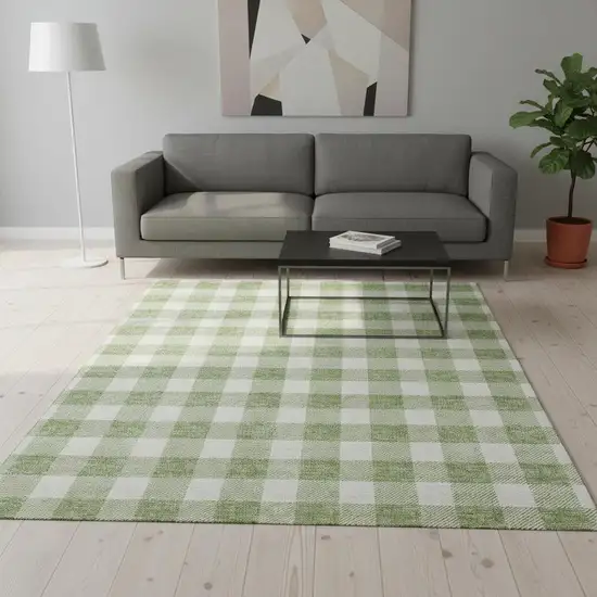 Artichoke Green And Ivory Plaid Washable Area Rug With UV Protection Photo 2