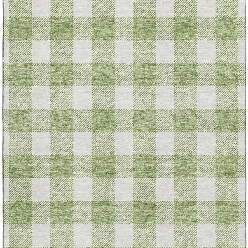 Artichoke Green And Ivory Plaid Washable Area Rug With UV Protection Photo 3