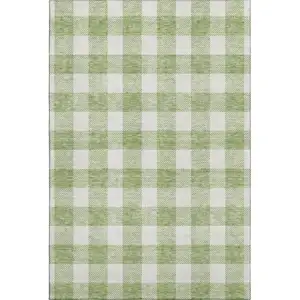 Photo of Artichoke Green And Ivory Plaid Washable Area Rug With UV Protection