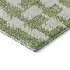Photo of Artichoke Green And Ivory Plaid Washable Area Rug With UV Protection