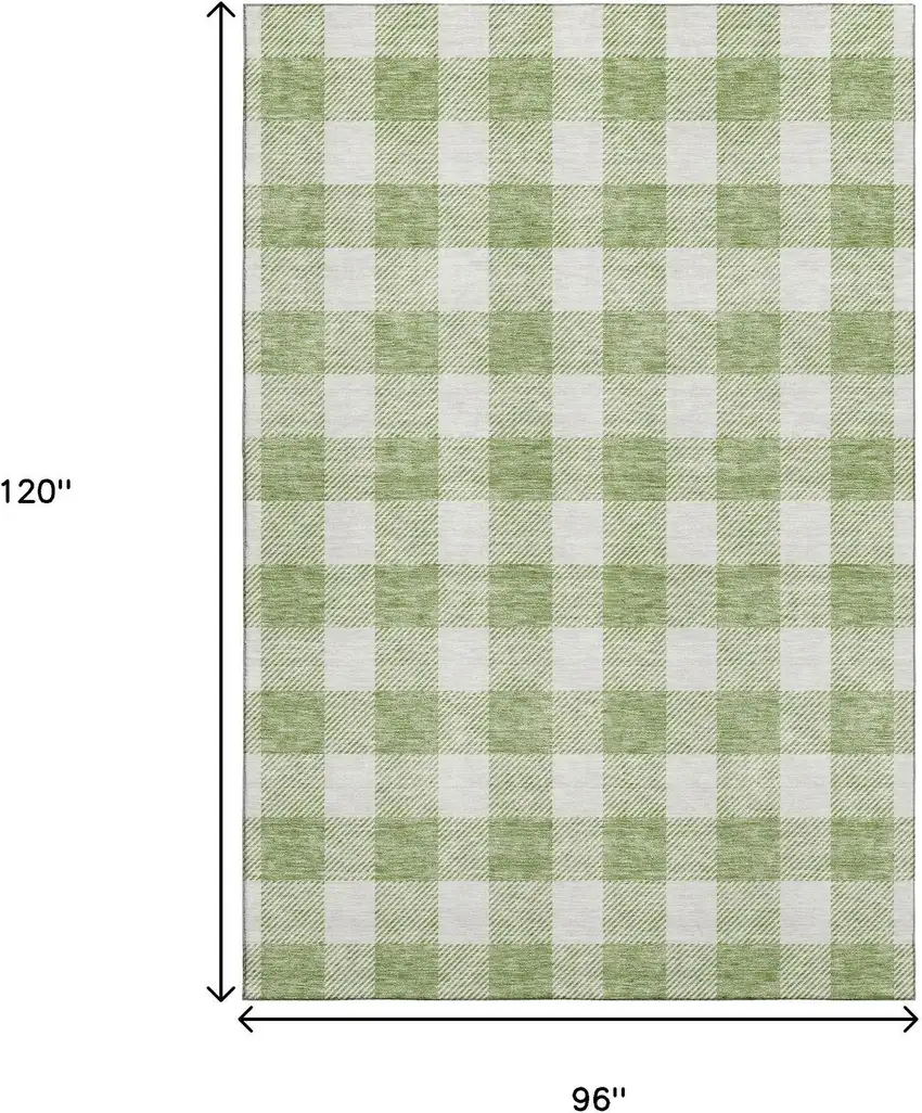 Artichoke Green And Ivory Plaid Washable Area Rug With UV Protection Photo 3