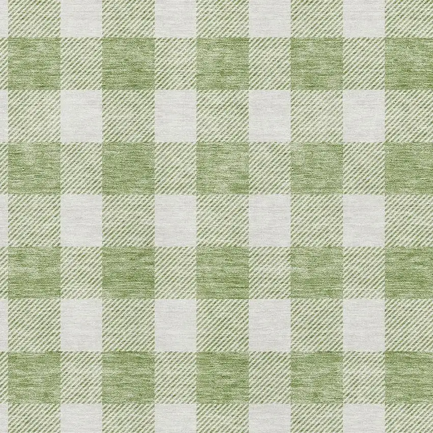 Artichoke Green And Ivory Plaid Washable Area Rug With UV Protection Photo 2