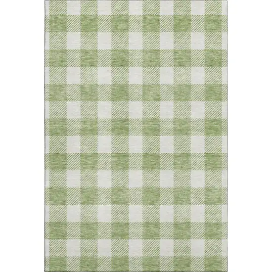 Artichoke Green And Ivory Plaid Washable Area Rug With UV Protection Photo 1