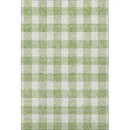 Artichoke Green And Ivory Plaid Washable Area Rug With UV Protection Photo 3