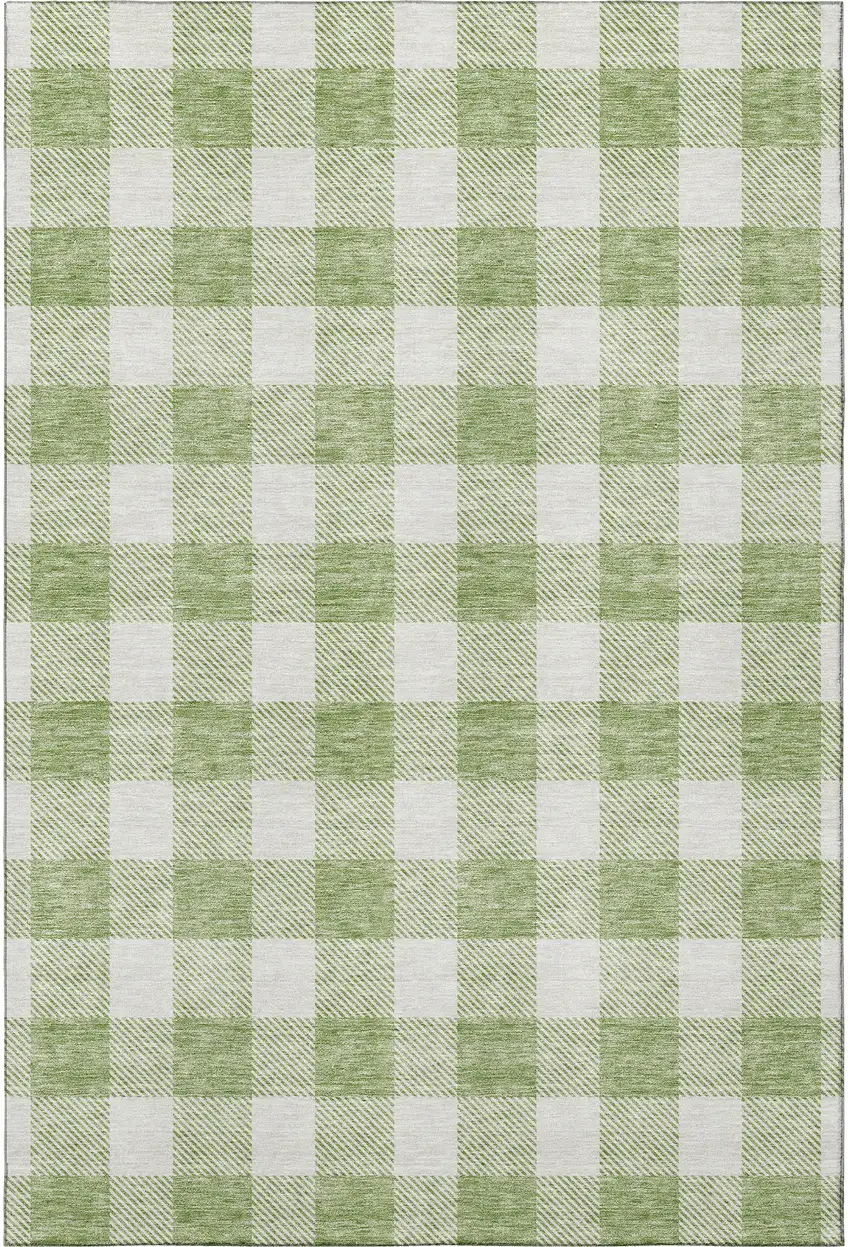 Artichoke Green And Ivory Plaid Washable Area Rug With UV Protection Photo 3