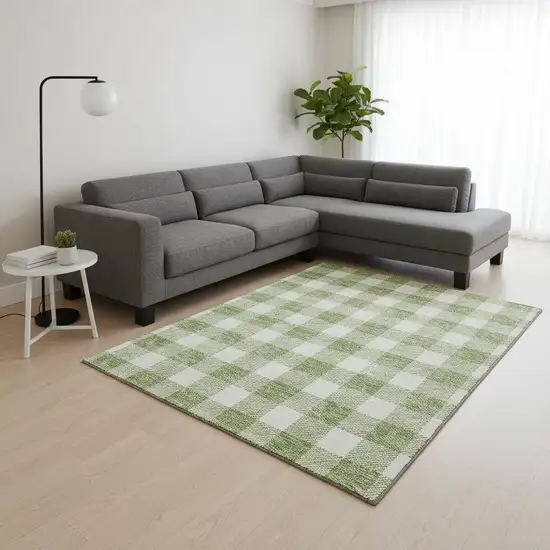 Artichoke Green And Ivory Plaid Washable Area Rug With UV Protection Photo 2