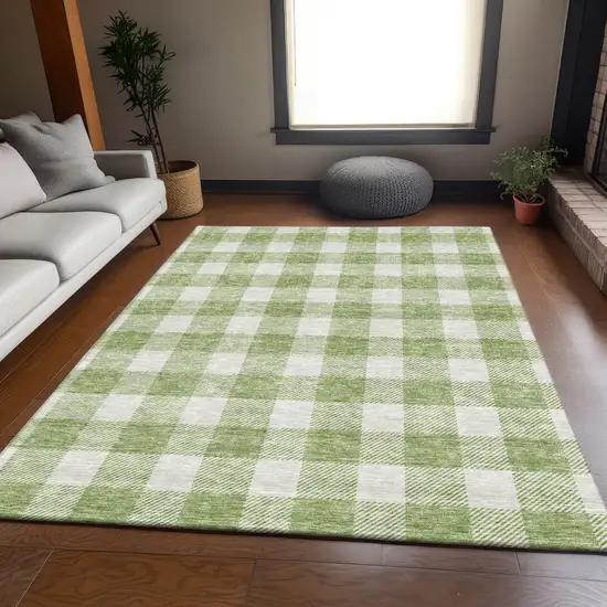 Artichoke Green And Ivory Plaid Washable Area Rug With UV Protection Photo 5