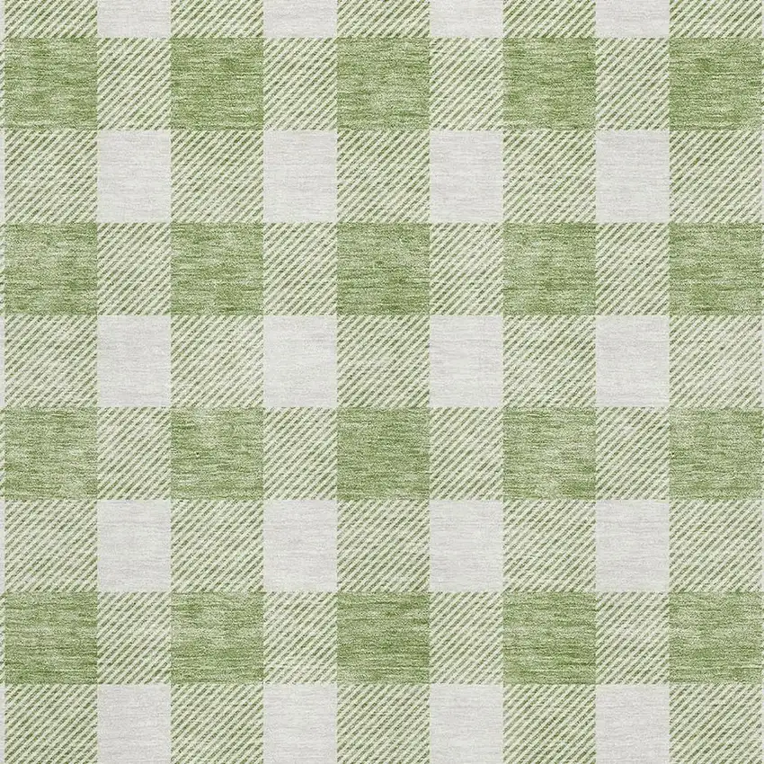 Artichoke Green And Ivory Plaid Washable Area Rug With UV Protection Photo 2