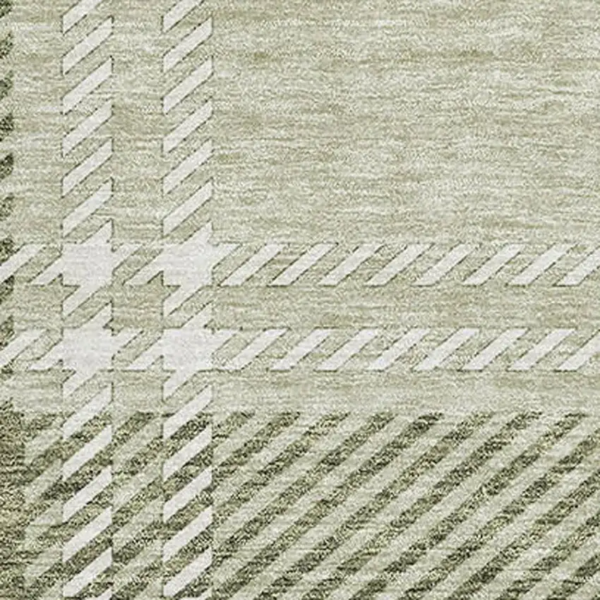 Artichoke Green And Ivory Plaid Washable Area Rug With UV Protection Photo 2