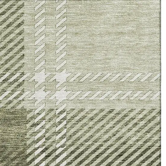 Artichoke Green And Ivory Plaid Washable Area Rug With UV Protection Photo 3