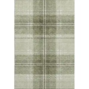 Photo of Artichoke Green And Ivory Plaid Washable Area Rug With UV Protection