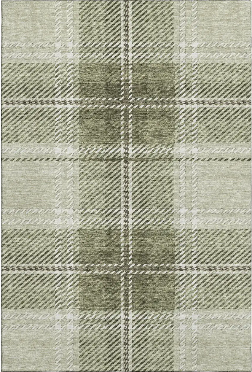 Artichoke Green And Ivory Plaid Washable Area Rug With UV Protection Photo 1