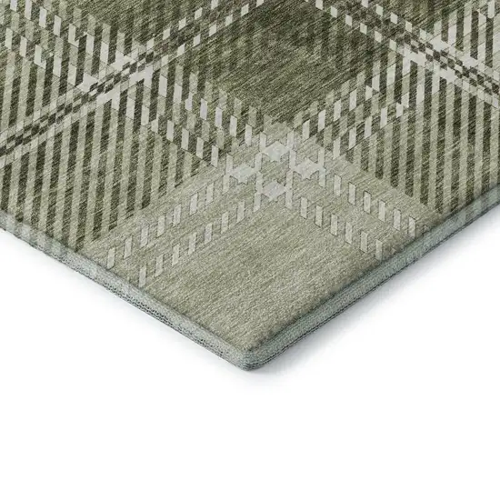 Artichoke Green And Ivory Plaid Washable Area Rug With UV Protection Photo 7