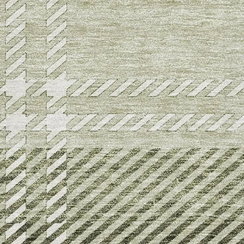 Artichoke Green And Ivory Plaid Washable Area Rug With UV Protection Photo 2