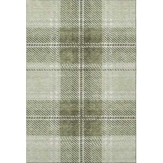 Artichoke Green And Ivory Plaid Washable Area Rug With UV Protection Photo 3