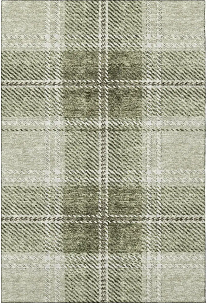 Artichoke Green And Ivory Plaid Washable Area Rug With UV Protection Photo 3