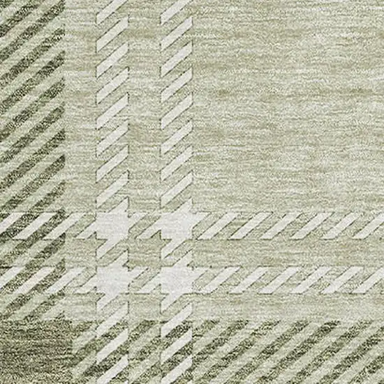 Artichoke Green And Ivory Plaid Washable Area Rug With UV Protection Photo 2