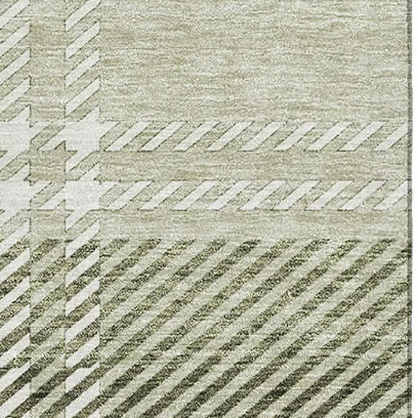 Artichoke Green And Ivory Plaid Washable Area Rug With UV Protection Photo 2