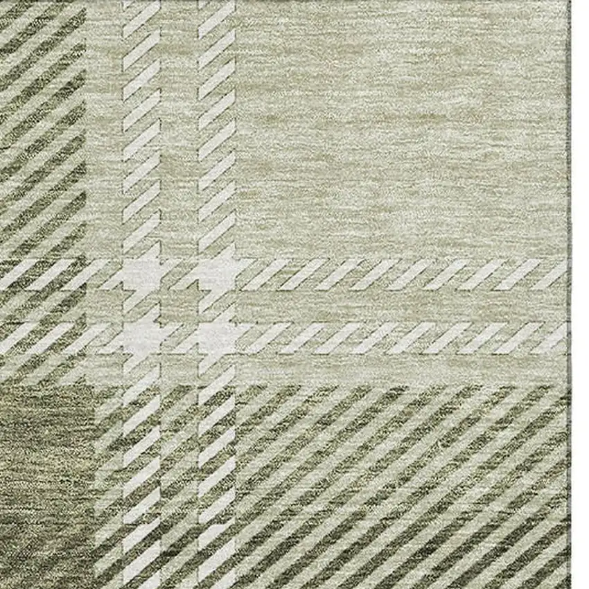 Artichoke Green And Ivory Plaid Washable Area Rug With UV Protection Photo 3