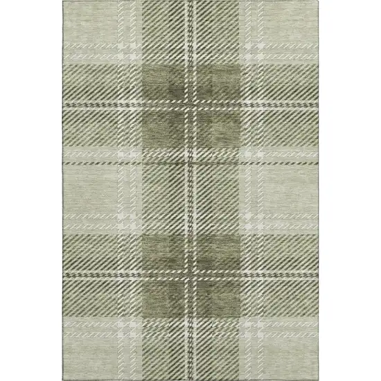 Artichoke Green And Ivory Plaid Washable Area Rug With UV Protection Photo 1
