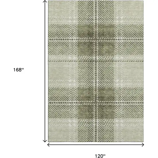 Artichoke Green And Ivory Plaid Washable Area Rug With UV Protection Photo 9