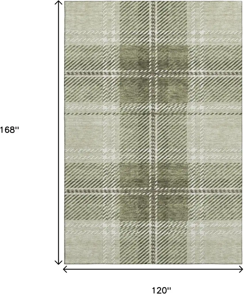Artichoke Green And Ivory Plaid Washable Area Rug With UV Protection Photo 9