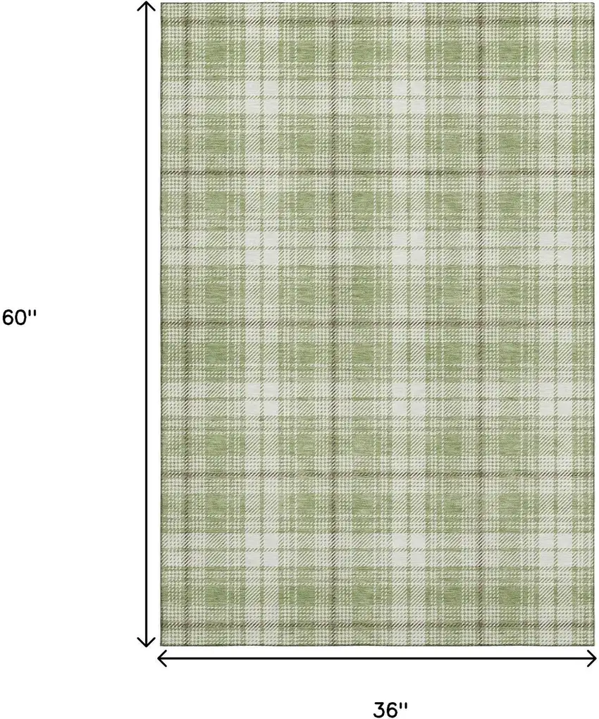 Artichoke Green And Ivory Plaid Washable Area Rug With UV Protection Photo 9