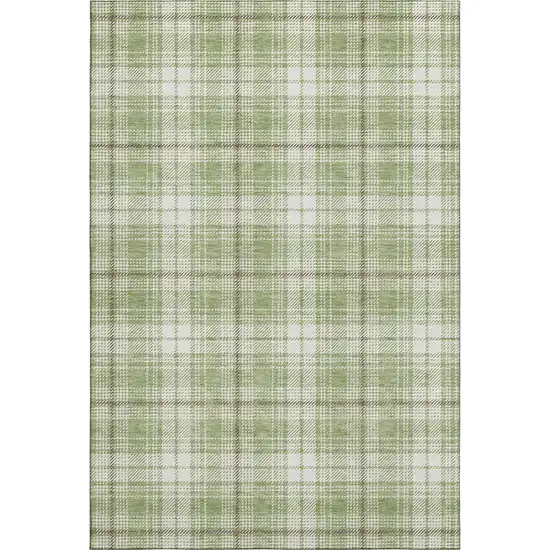 Artichoke Green And Ivory Plaid Washable Area Rug With UV Protection Photo 1