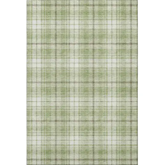 Artichoke Green And Ivory Plaid Washable Area Rug With UV Protection Photo 2