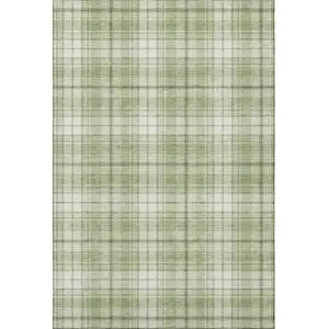 Photo of Artichoke Green And Ivory Plaid Washable Area Rug With UV Protection