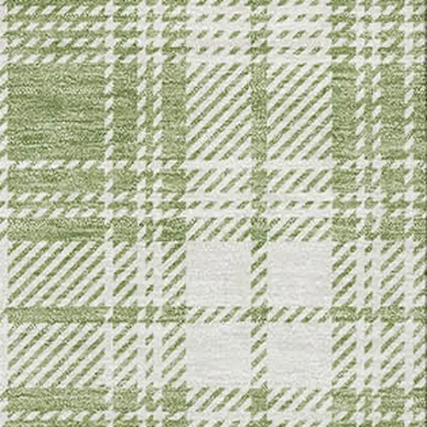 Artichoke Green And Ivory Plaid Washable Area Rug With UV Protection Photo 2