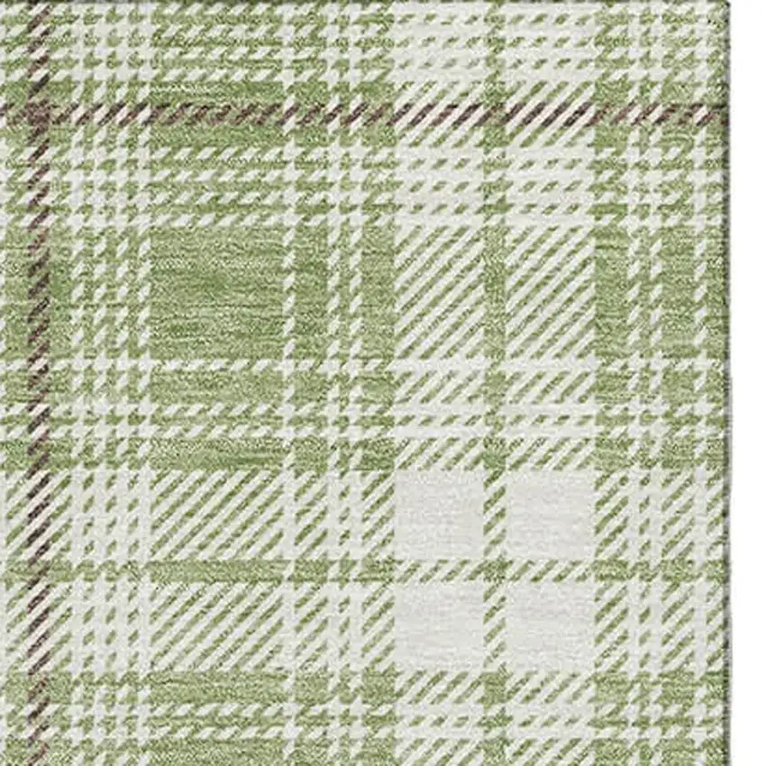 Artichoke Green And Ivory Plaid Washable Area Rug With UV Protection Photo 3