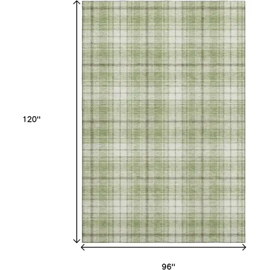 Artichoke Green And Ivory Plaid Washable Area Rug With UV Protection Photo 9