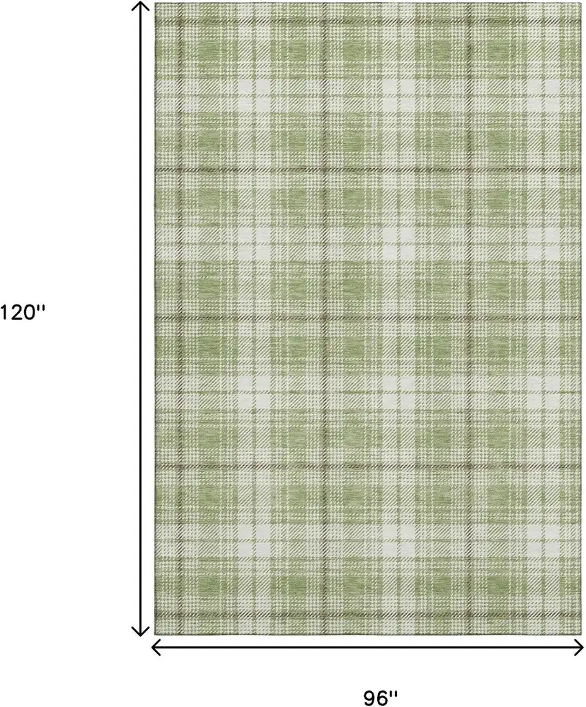 Artichoke Green And Ivory Plaid Washable Area Rug With UV Protection Photo 9