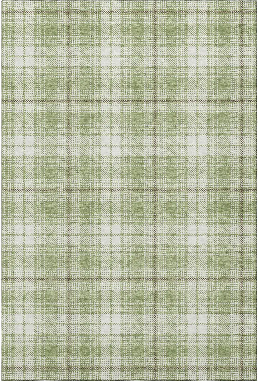 Artichoke Green And Ivory Plaid Washable Area Rug With UV Protection Photo 2
