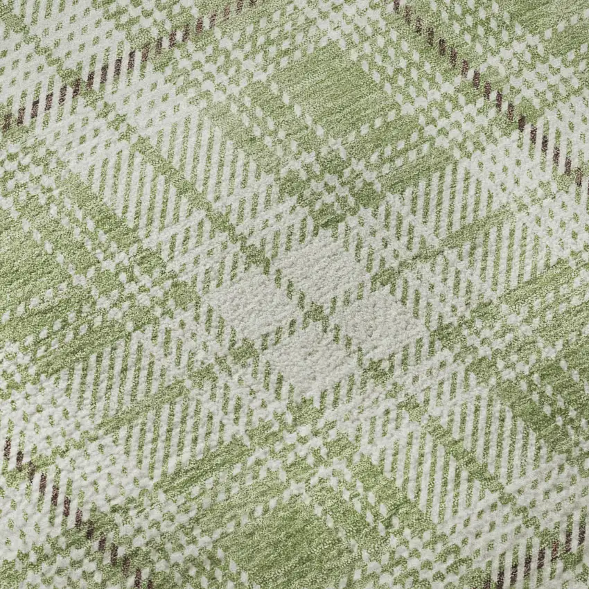 Artichoke Green And Ivory Plaid Washable Area Rug With UV Protection Photo 9