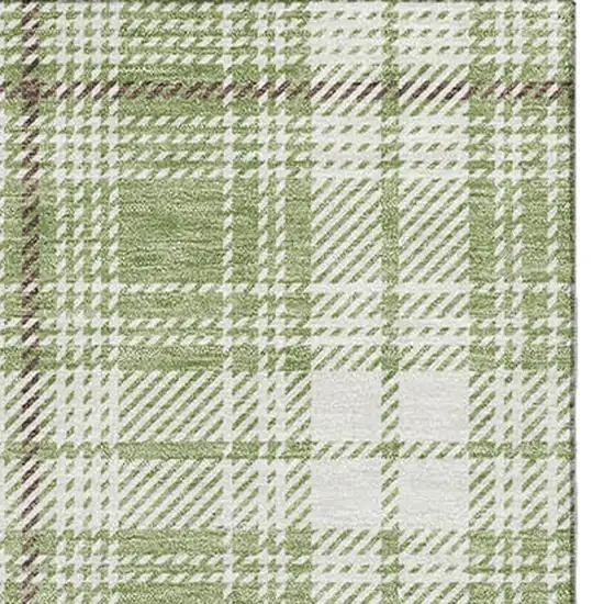 Artichoke Green And Ivory Plaid Washable Area Rug With UV Protection Photo 2