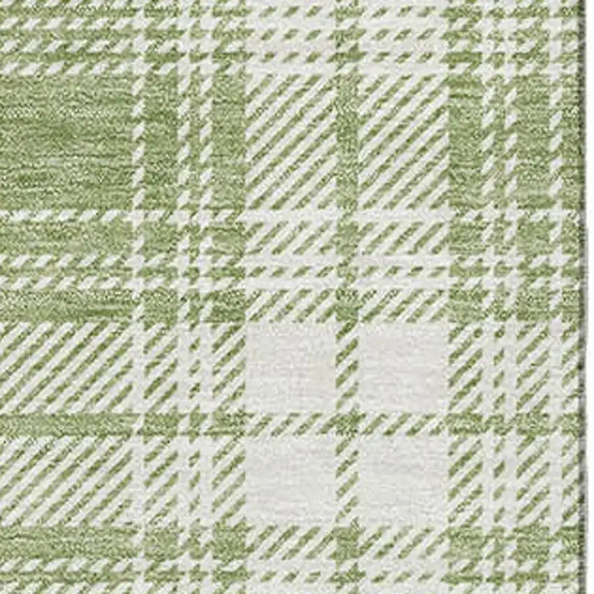 Artichoke Green And Ivory Plaid Washable Area Rug With UV Protection Photo 2