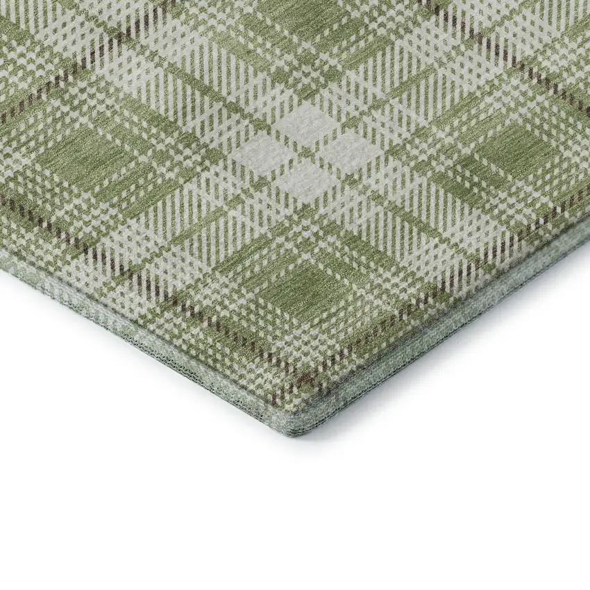 Artichoke Green And Ivory Plaid Washable Area Rug With UV Protection Photo 7