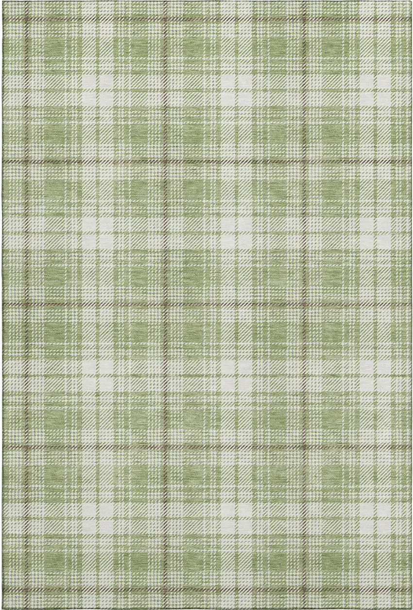 Artichoke Green And Ivory Plaid Washable Area Rug With UV Protection Photo 1