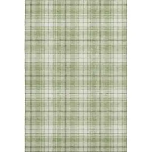 Photo of Artichoke Green And Ivory Plaid Washable Area Rug With UV Protection