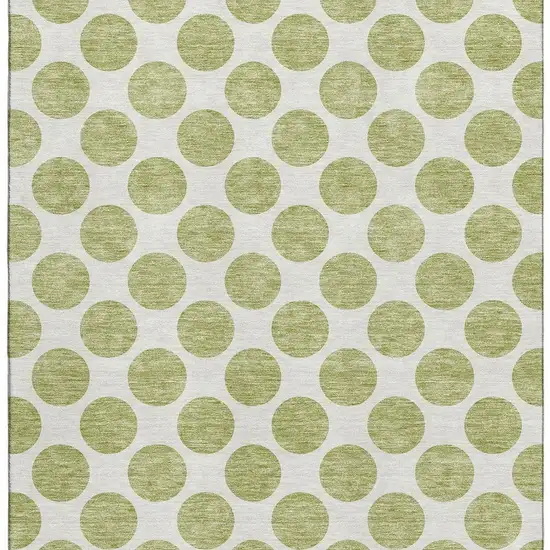 Artichoke Green And Ivory Polka Dot Washable Area Rug With UV Protection Photo 2