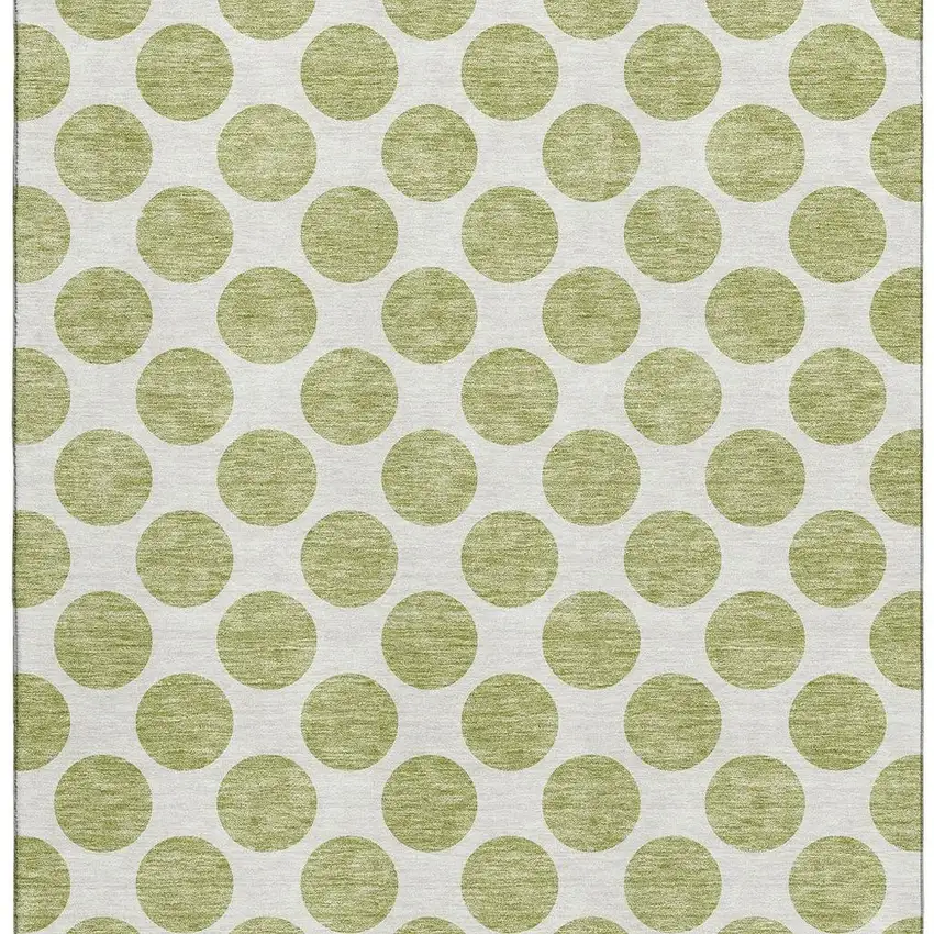 Artichoke Green And Ivory Polka Dot Washable Area Rug With UV Protection Photo 2