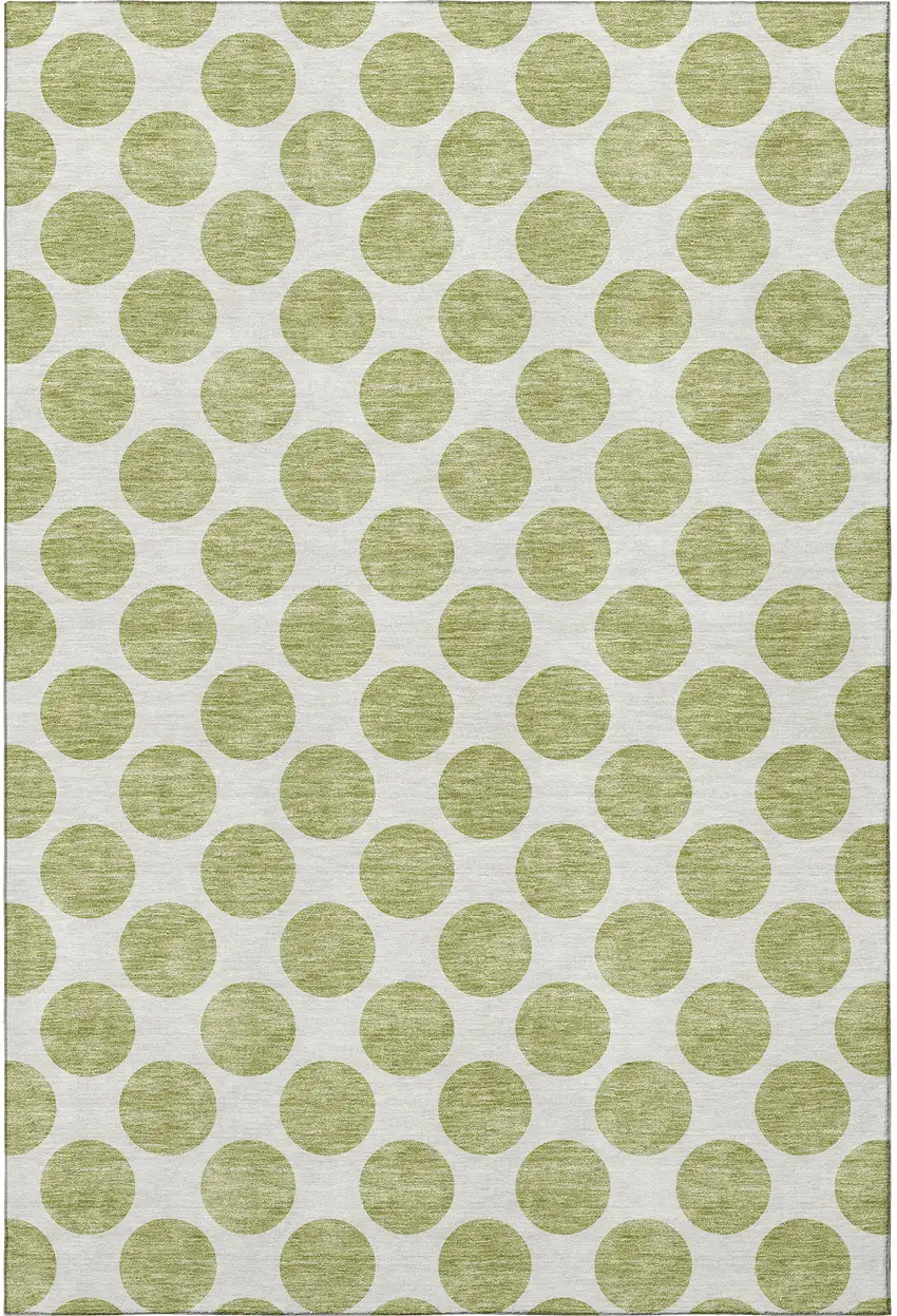 Artichoke Green And Ivory Polka Dot Washable Area Rug With UV Protection Photo 3