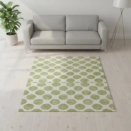 Artichoke Green And Ivory Polka Dot Washable Area Rug With UV Protection Photo 2