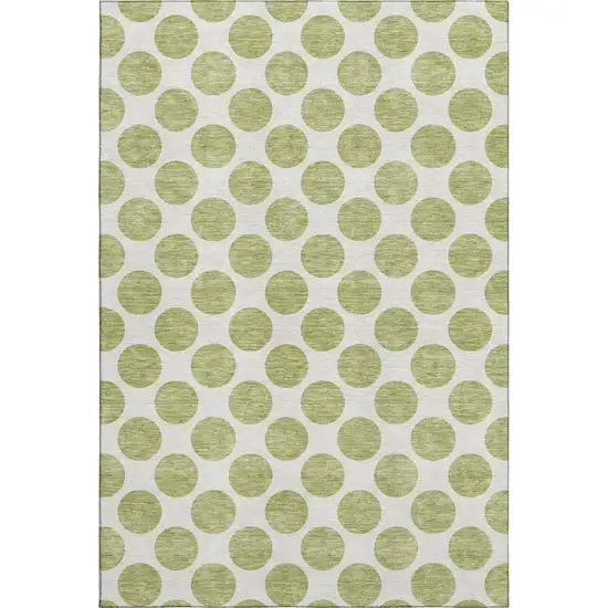 Artichoke Green And Ivory Polka Dot Washable Area Rug With UV Protection Photo 1