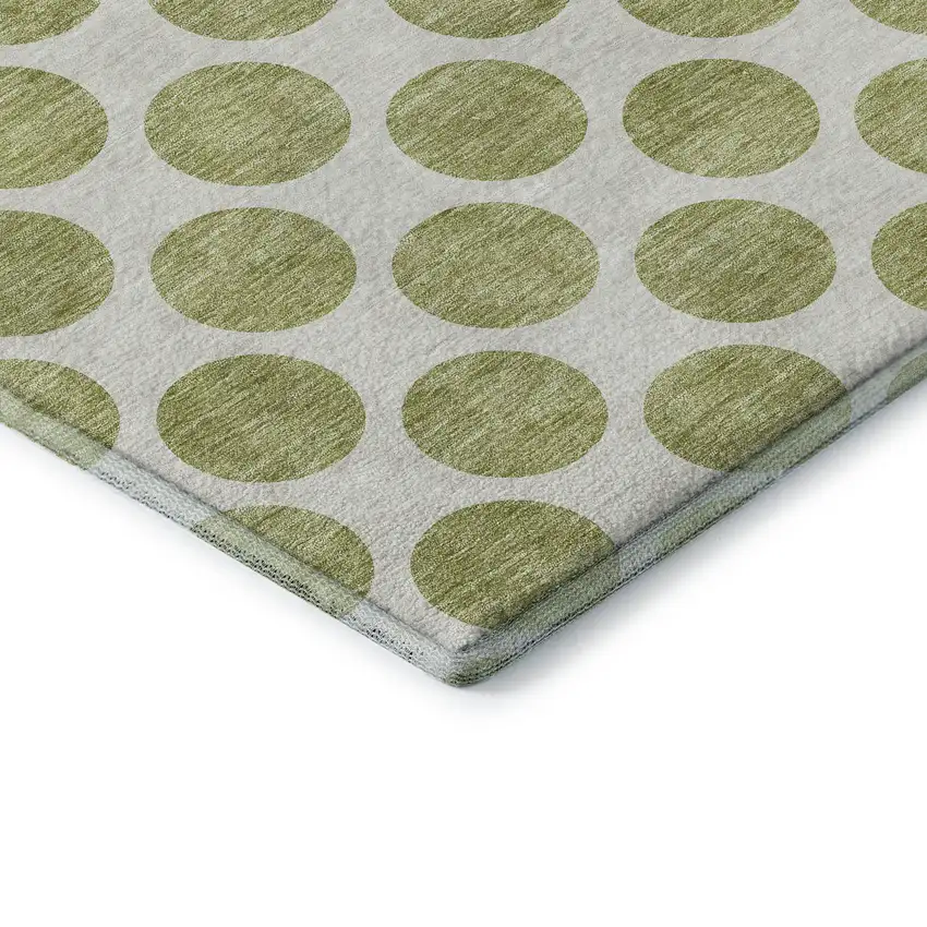 Artichoke Green And Ivory Polka Dot Washable Area Rug With UV Protection Photo 7