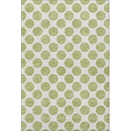 Artichoke Green And Ivory Polka Dot Washable Area Rug With UV Protection Photo 3